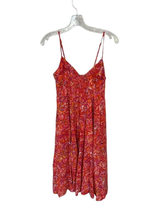 Jason Wu Size XS Orange & Purple Linen Spaghetti Strap Botanical Midi Dress Orange & Purple / XS