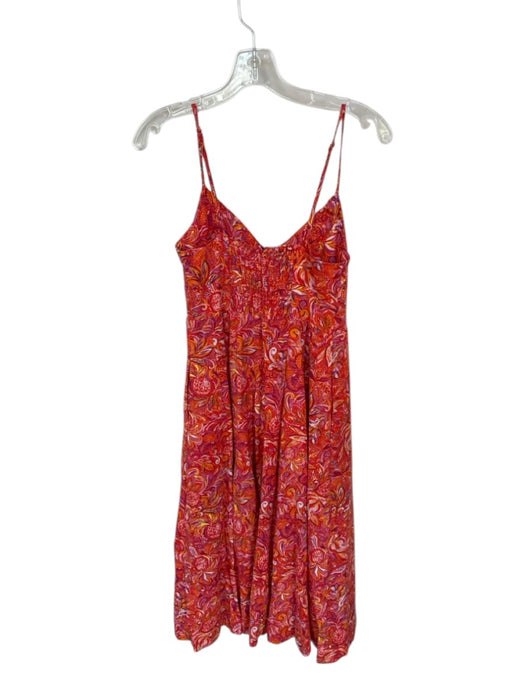 Jason Wu Size XS Orange & Purple Linen Spaghetti Strap Botanical Midi Dress Orange & Purple / XS