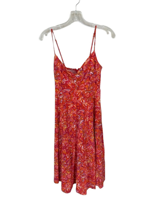 Jason Wu Size XS Orange & Purple Linen Spaghetti Strap Botanical Midi Dress Orange & Purple / XS