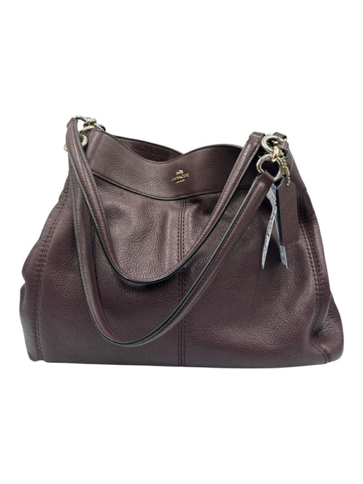 Coach Maroon Purple Leather Two Handle Zip Pocket Magnetic Snap Closure Bag Maroon Purple