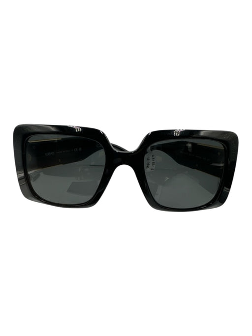 Versace Black Acetate Square Oversized Tinted Lens Gold Tone Accent Sunglasses Black