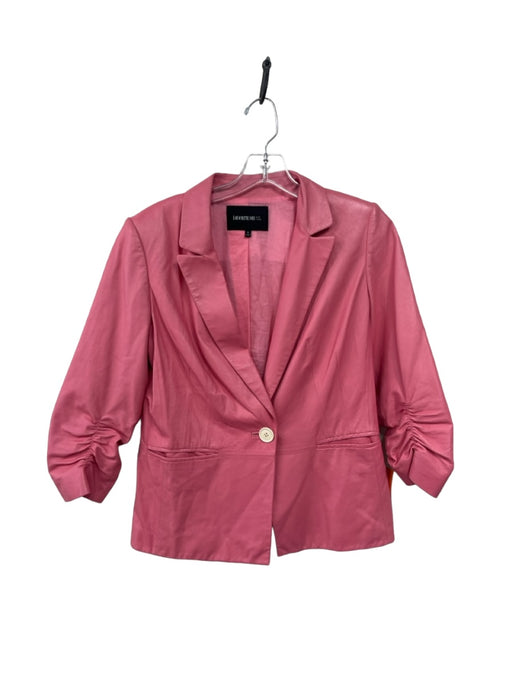 Lafayette 148 Size 6 Light Pink Leather Single Button 3/4 Sleeve Lapel Jacket Light Pink / 6