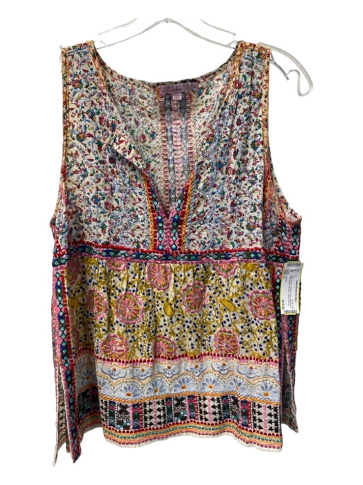 Calypso Size S Multi Cotton Keyhole Front Sleeveless Embroidered Abstract Top Multi / S