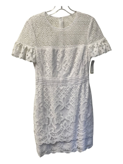 Club Monaco Size 4 White Polyester Blend Short Sleeve Round Neck Back Zip Dress White / 4