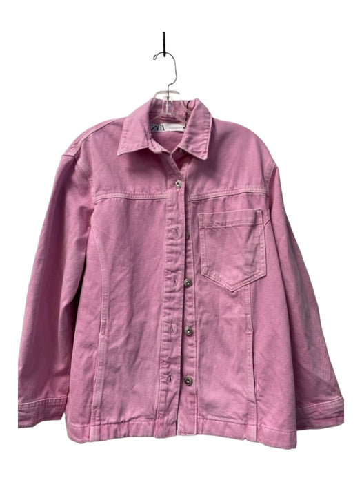 Zara Size XS Pink Cotton Front Button Denim Front Pockets Collared Jacket Pink / XS