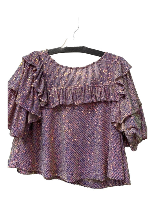 Free People Size M Purple & Multi Polyester Boat Neck Semi Sheer Sequin Top Purple & Multi / M