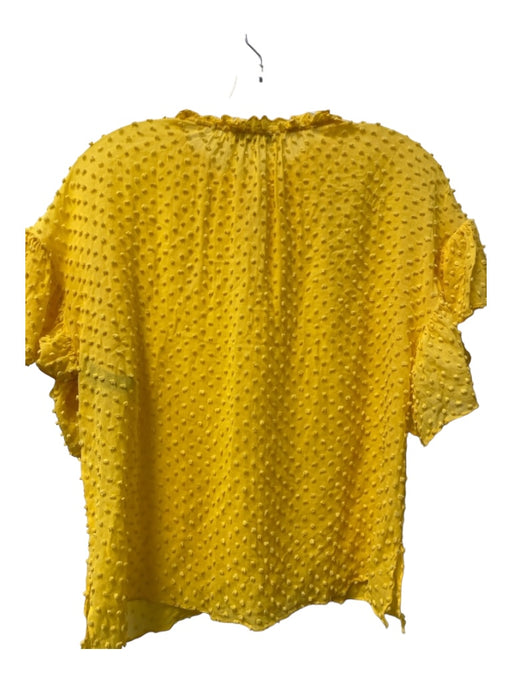 Alice + Olivia Size S Yellow Viscose Blend V Neck Sheer Ruffle Short Sleeve Top Yellow / S