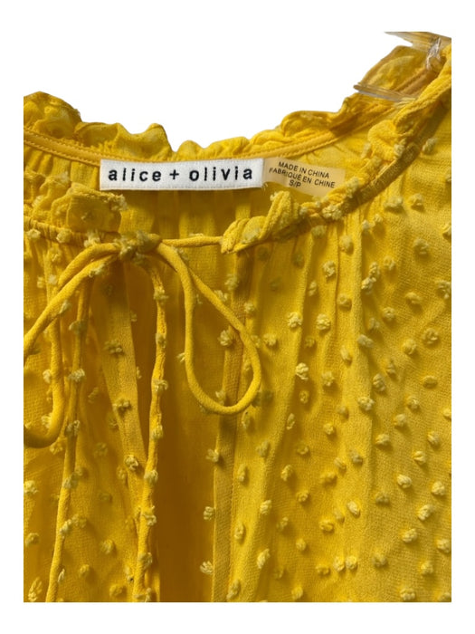 Alice + Olivia Size S Yellow Viscose Blend V Neck Sheer Ruffle Short Sleeve Top Yellow / S