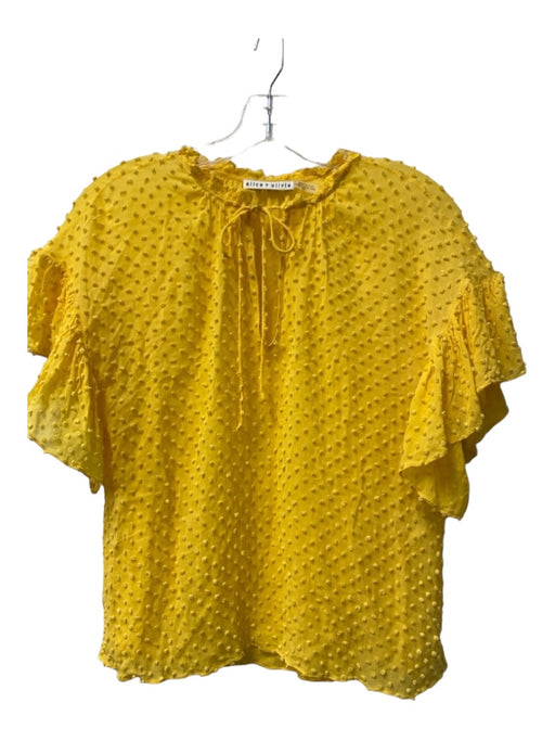 Alice + Olivia Size S Yellow Viscose Blend V Neck Sheer Ruffle Short Sleeve Top Yellow / S