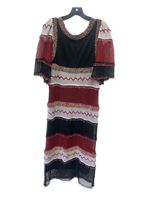 Zara Size S Black, Red, White Polyester Net Embellished Color Block Tiered Dress Black, Red, White / S