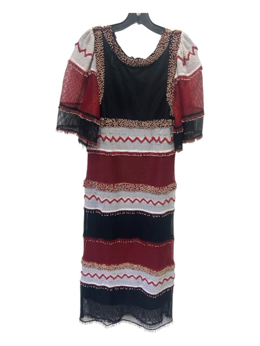 Zara Size S Black, Red, White Polyester Net Embellished Color Block Tiered Dress Black, Red, White / S