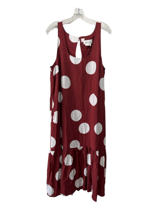 By Anthropologie Size Large Red & White Viscose Blend Sleeveless Polka Dot Dress Red & White / Large