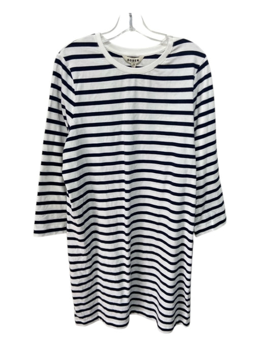 Boden Size Large White & Navy Cotton Blend Long Sleeve Striped Midi Dress White & Navy / Large