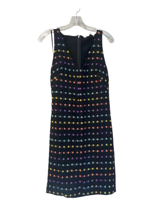 Diane Von Furstenberg Size 4 Black & Multi Acrylic Blend Deep V Neck Dress Black & Multi / 4