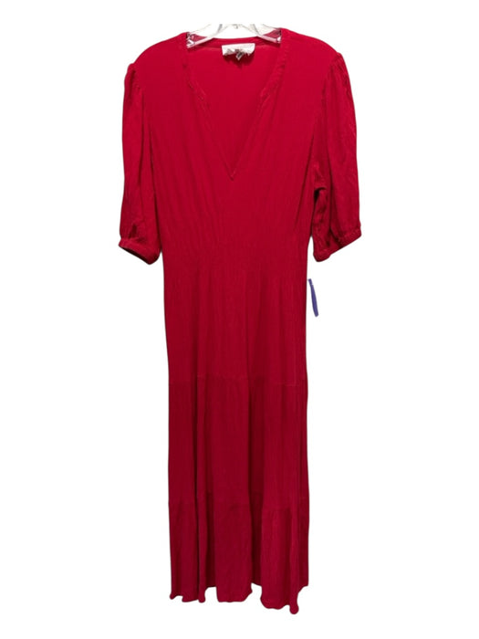 Ba&sh Size L Red Viscose Crinkle V Neck Maxi Dress Red / L