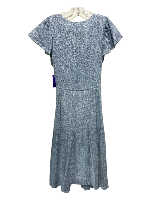 Trovata Birds of Paradis Size S Blue & White Ramie Blend Drawstring Waist Dress Blue & White / S