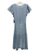 Trovata Birds of Paradis Size S Blue & White Ramie Blend Drawstring Waist Dress Blue & White / S