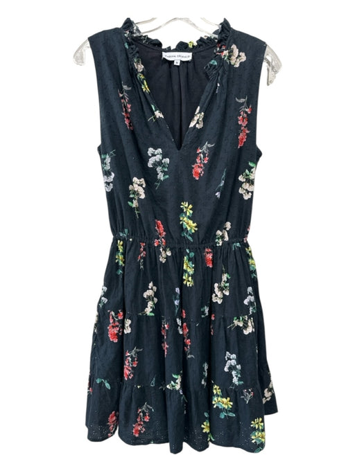 Karina Grimaldi Size M BLack, Yellow, Multi Cotton Eyelet Floral V Neck Dress BLack, Yellow, Multi / M