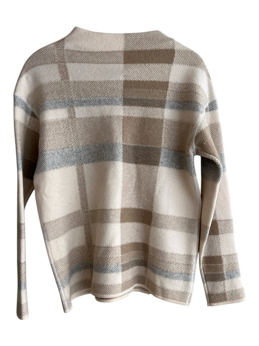 Lafayette 148 Size P Beige & Pale Blue Wool Plaid Round Neck Long Sleeve Top Beige & Pale Blue / P