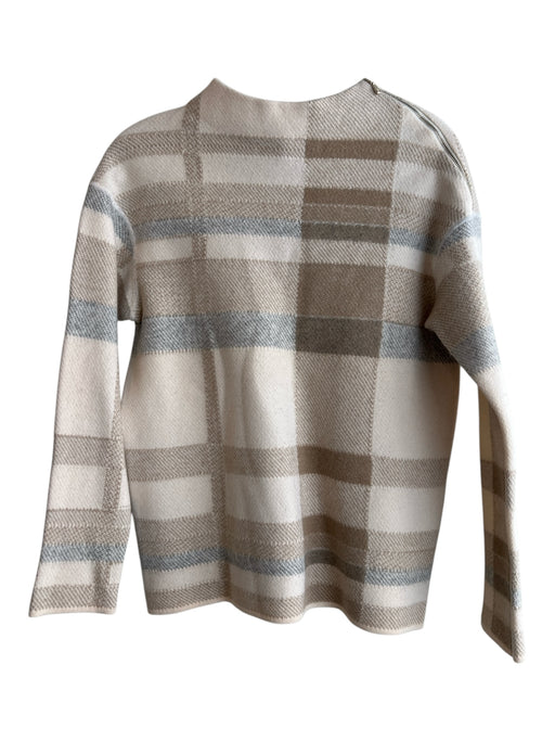 Lafayette 148 Size P Beige & Pale Blue Wool Plaid Round Neck Long Sleeve Top Beige & Pale Blue / P
