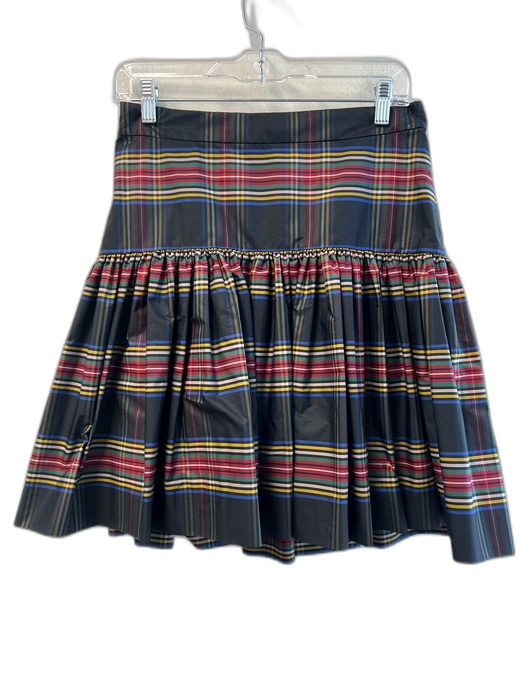 J Crew Size 2 Black & Multi Polyester Plaid Back Zip Drop Waist Lined Skirt Black & Multi / 2