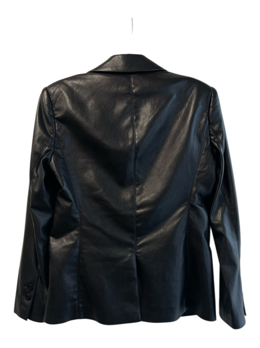 Alice & Olivia Size 6 Black Faux Leather Hook Closure Lapel Faux Pocket Jacket Black / 6