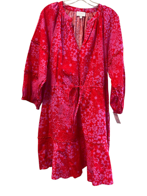 Sugarlips Size XL Hot Pink & Pink Cotton V Neck Long Sleeve Tie Waist Dress Hot Pink & Pink / XL