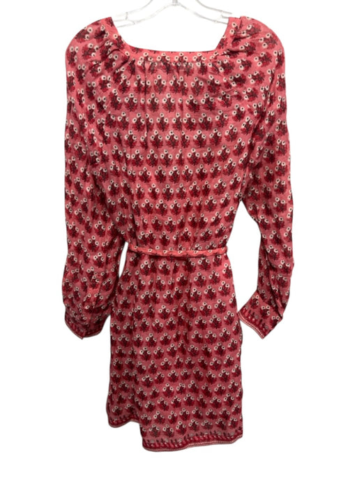 J Crew Size L Pink & Red Viscose Floral Long Sleeve V Neck Dress Pink & Red / L