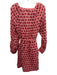 J Crew Size L Pink & Red Viscose Floral Long Sleeve V Neck Dress Pink & Red / L