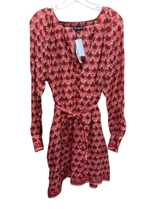 J Crew Size L Pink & Red Viscose Floral Long Sleeve V Neck Dress Pink & Red / L