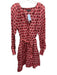 J Crew Size L Pink & Red Viscose Floral Long Sleeve V Neck Dress Pink & Red / L