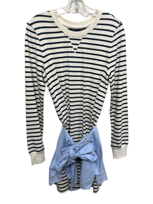 Veronica Beard Jeans Size M White, Navy & Blue Cotton Striped Long Sleeve Dress White, Navy & Blue / M