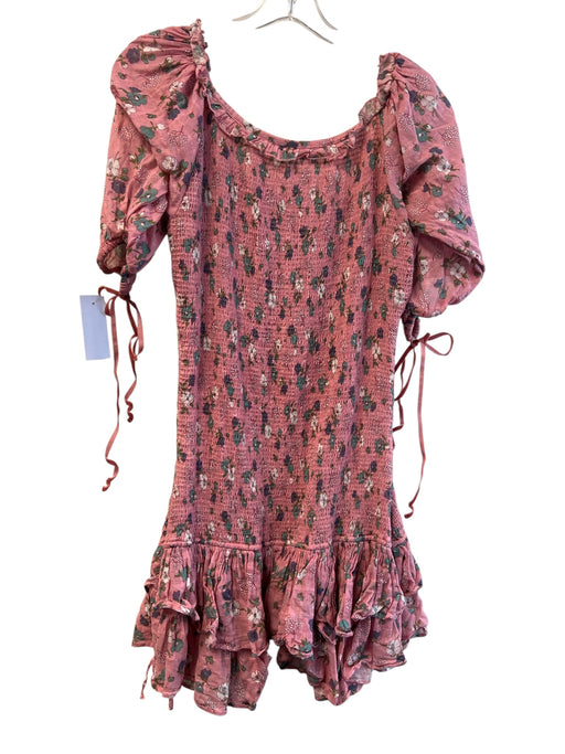 Love Shack Fancy Size M Pink Cotton Floral Off Shoulder 3/4 Sleeve Dress Pink / M