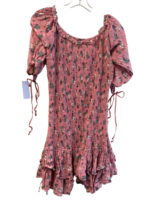 Love Shack Fancy Size M Pink Cotton Floral Off Shoulder 3/4 Sleeve Dress Pink / M