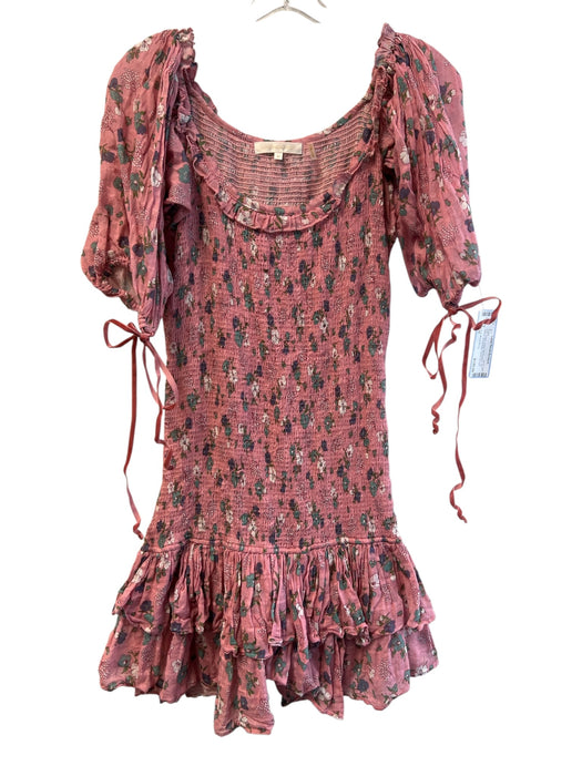 Love Shack Fancy Size M Pink Cotton Floral Off Shoulder 3/4 Sleeve Dress Pink / M