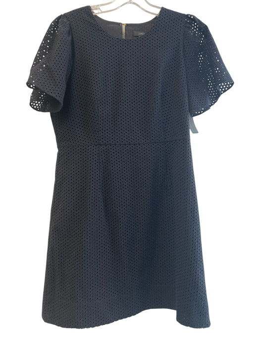J Crew Size 10P Black Cotton Short Sleeve Back Zip Key Hole back Dress Black / 10P