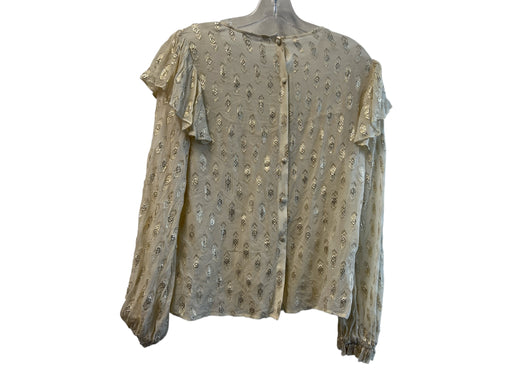 Love Shack Fancy Size M Beige Gold Silk Long Sleeve Button Back Top Beige Gold / M