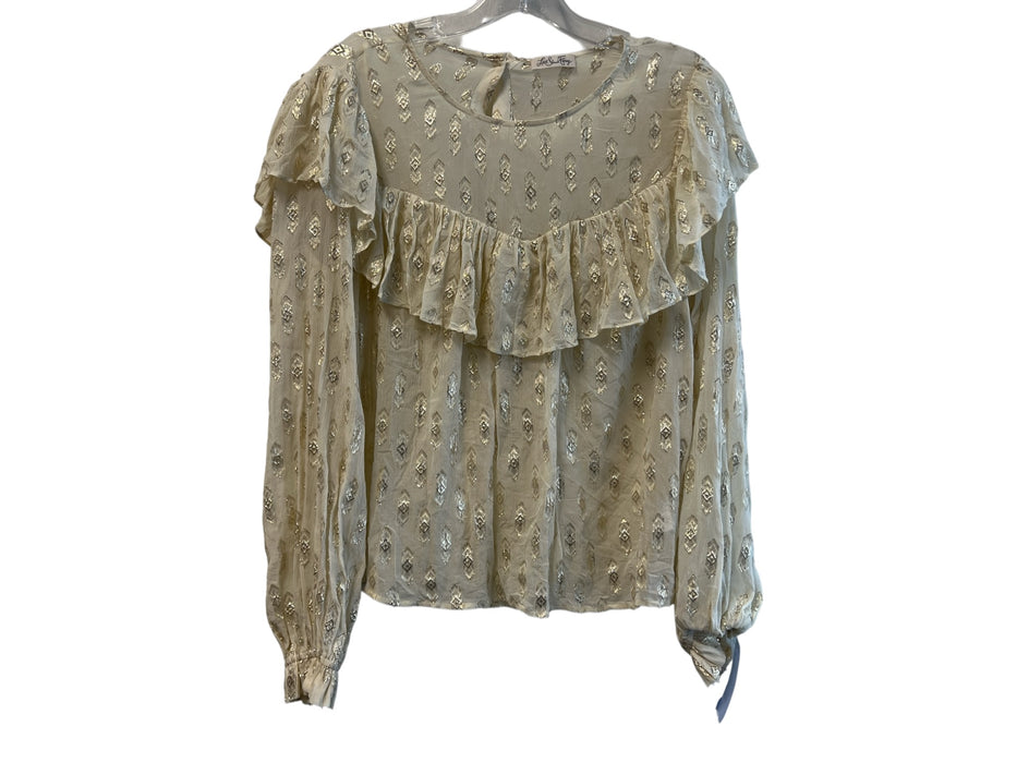 Love Shack Fancy Size M Beige Gold Silk Long Sleeve Button Back Top Beige Gold / M