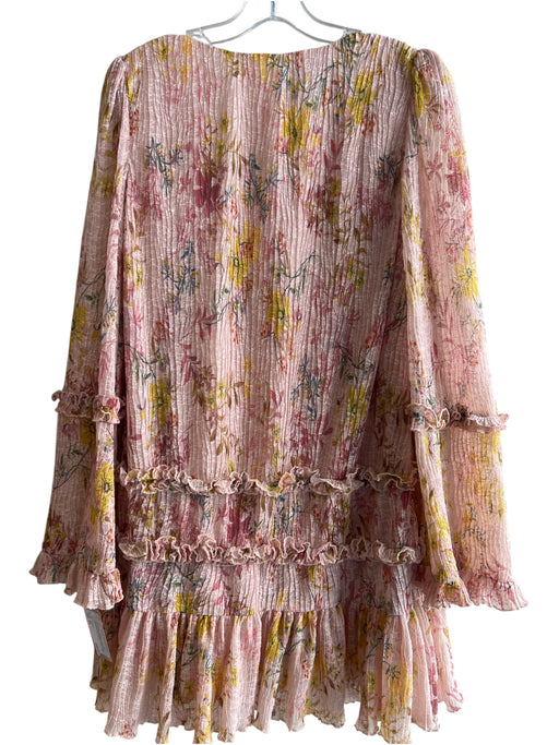 Tularosa Size XS Pink & Yellow Polyester Long Sleeve Floral Print V Neck Dress Pink & Yellow / XS