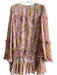 Tularosa Size XS Pink & Yellow Polyester Long Sleeve Floral Print V Neck Dress Pink & Yellow / XS