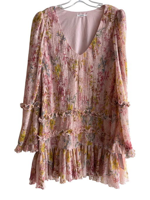 Tularosa Size XS Pink & Yellow Polyester Long Sleeve Floral Print V Neck Dress Pink & Yellow / XS