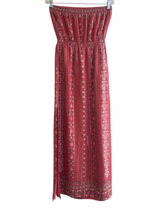 Joie Size Medium Rust & mutli Polyester Strapless Side Slit Elastic Waist Dress Rust & mutli / Medium