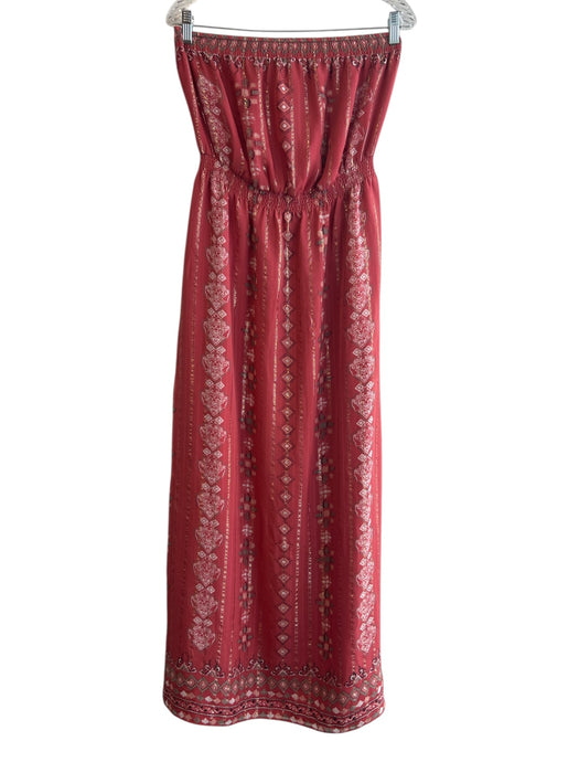 Joie Size Medium Rust & mutli Polyester Strapless Side Slit Elastic Waist Dress Rust & mutli / Medium
