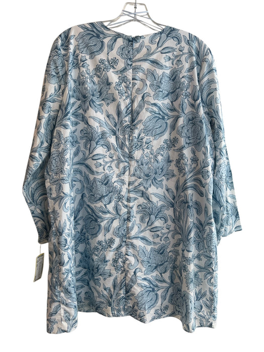 Hyacinth House Size XXL Blue & White Cotton Lined Floral Long Sleeve Dress Blue & White / XXL