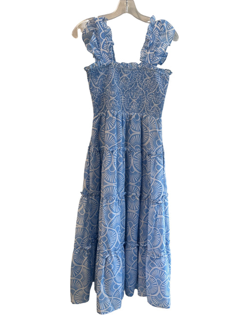 J.Marie Size Small blue and white Polyester Square Neck Abstract Print Dress blue and white / Small