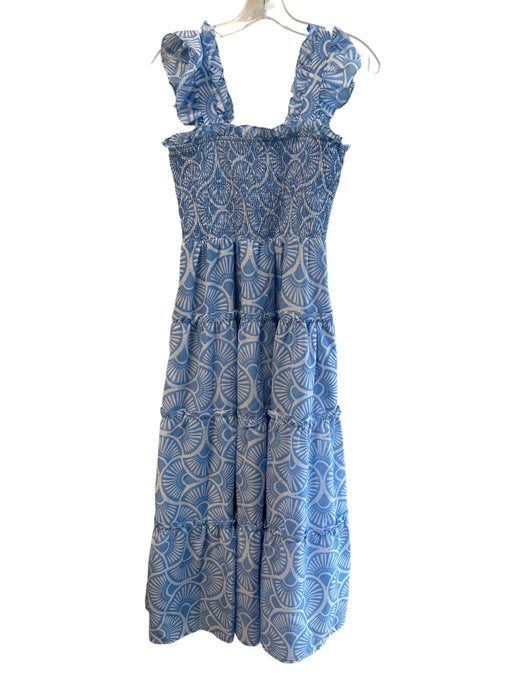 J.Marie Size Small blue and white Polyester Square Neck Abstract Print Dress blue and white / Small