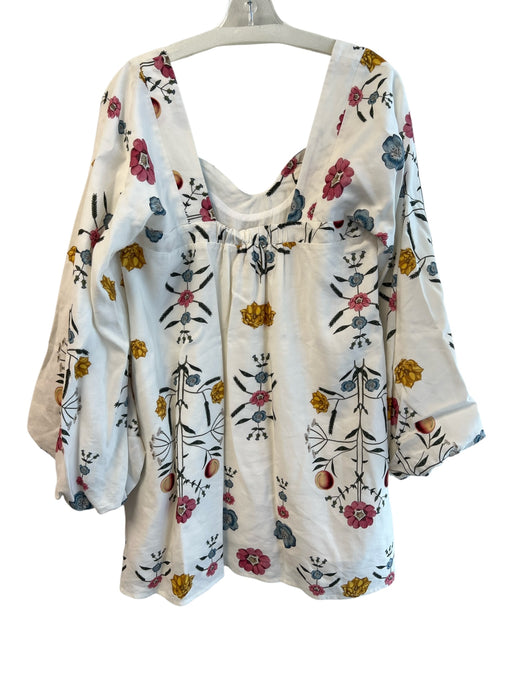 Sancia Size M White & Multi Tencel & Linen Long Sleeve Floral Print Dress White & Multi / M