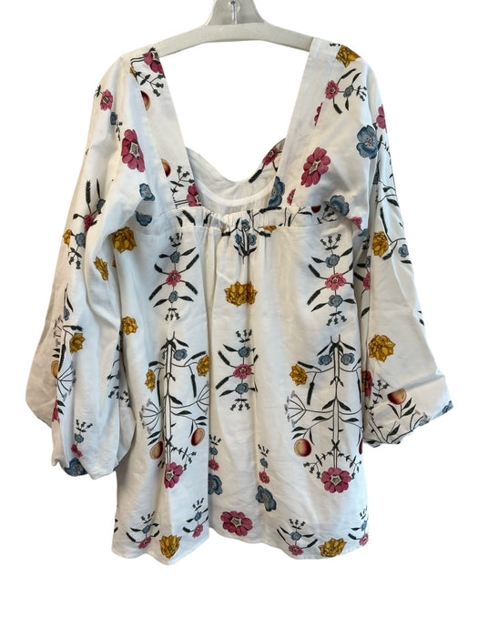 Sancia Size M White & Multi Tencel & Linen Long Sleeve Floral Print Dress White & Multi / M