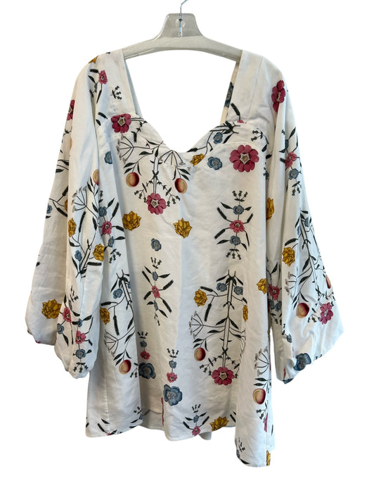 Sancia Size M White & Multi Tencel & Linen Long Sleeve Floral Print Dress White & Multi / M