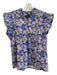 Gigio Size S Blue & Green Cotton Cap Sleeve Floral Print V Neck Ruffle Top Blue & Green / S